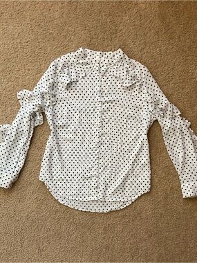 Endless Love  Women's White Polka Dot Ruffle Blouse